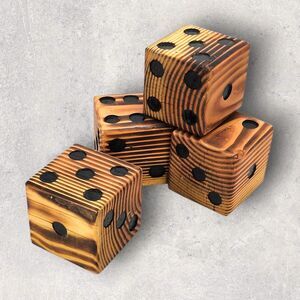 Rustic Burnt Wood Yard Dice Set of 4 Hand Carved Oversized Outdoor Game Pieces